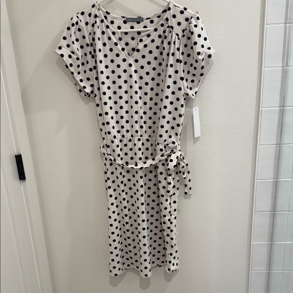 Loveappella White and Black Polka Dot Knit Dress - Picture 1 of 4